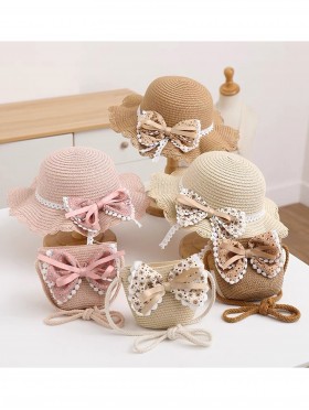 Kids Crochet Mini Sunhat and Bag W/ Flower Ribbon Set  (HAT1526 + BG1526)